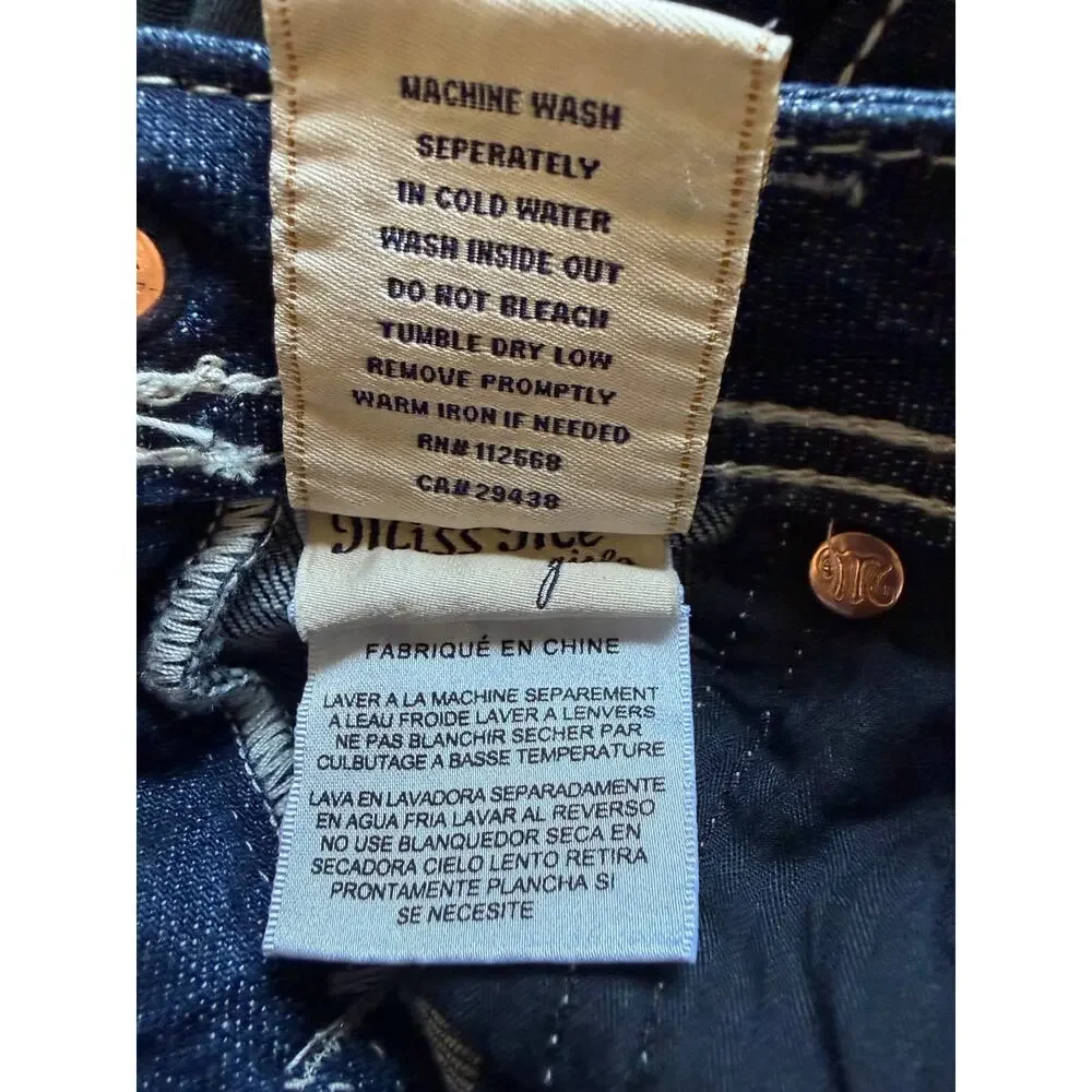 Miss Me Dark Blue Mid-Rise Angel Wing Flap Pocket Bootcut Jeans 16 Girls'/Youth